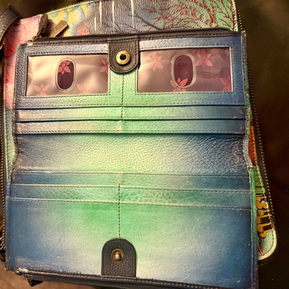 Marine Life hand painted leather crossover Bag with matching wallet by Anuschka - Picture 4 of 4